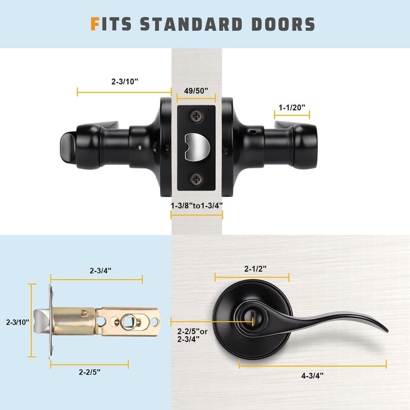 KNOBWELL 3 Pack Matte Black Privacy Door Levers Interior Door Handles for Bedroom/Bathroom, Black Door Knobs with Lock Reversible for Right/Left - Image 5